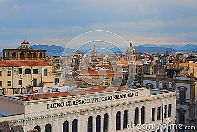 PALERMO, ITALY â€“ 03 January 2017: Magic view from the top of Palermo Cathedral in the old houses. Editorial Stock Photo